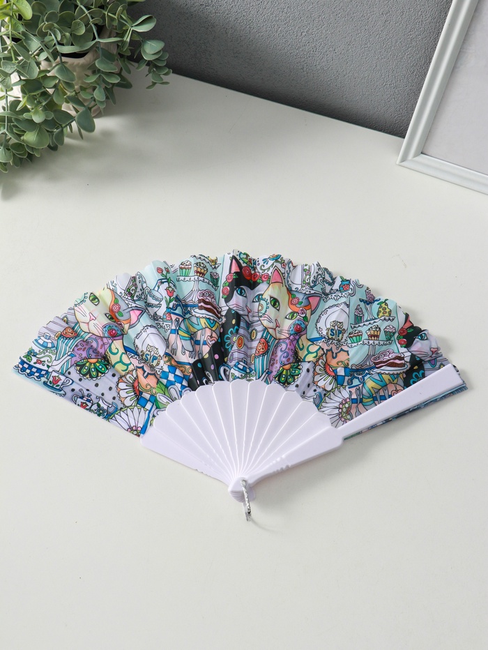 Веер складной «Котики. Цветочная абстракция», широкие лопасти, 23 см, МИКС