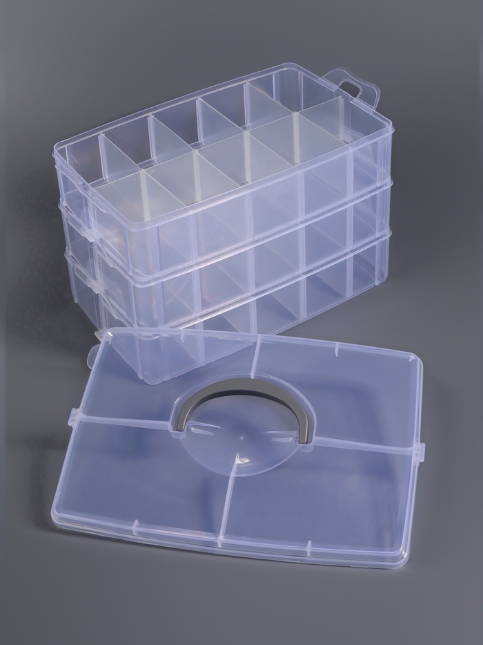 Органайзер для хранения мелочей, 10 ячеек, 24.5×16.5×18 см, с ручкой, прозрачный
