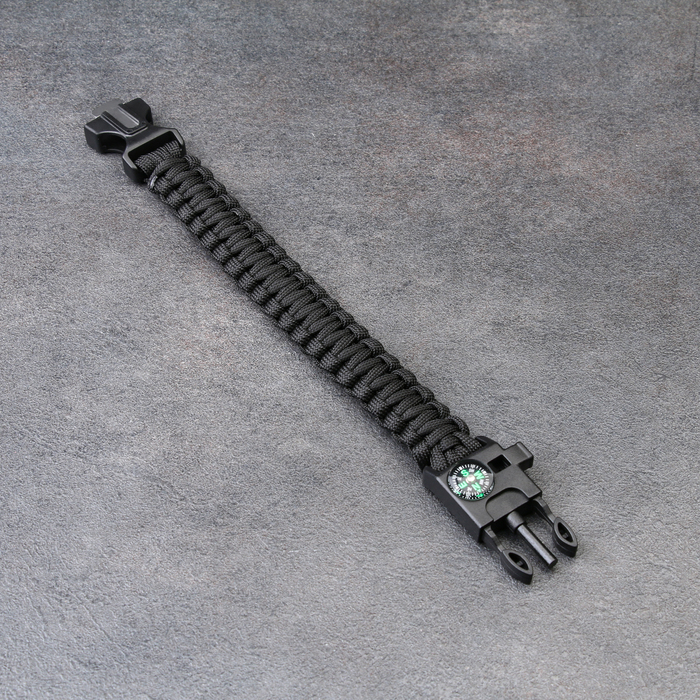 Браслет для выживания 4в1 (паракорд, компас, свисток, огниво), чёрный