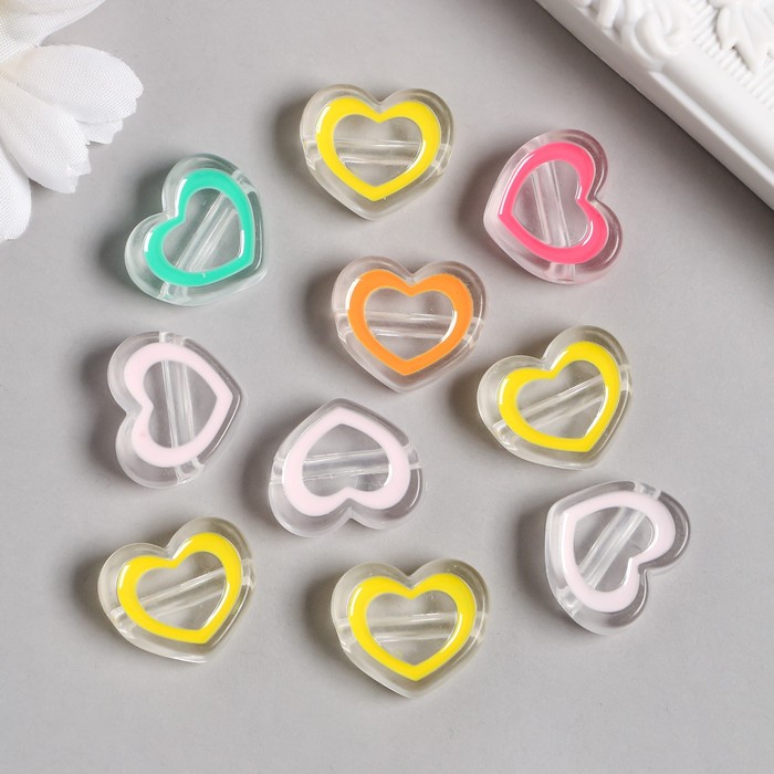 Бусина для рукоделия и плетения «Арт Узор. Сердечко с цветной обводкой», акрил, 2×2.2×2.2 см, МИКС