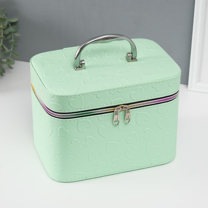 Набор шкатулок для украшений с зеркалом «Сердца», 3 шт., искусственная кожа, св. зелёная