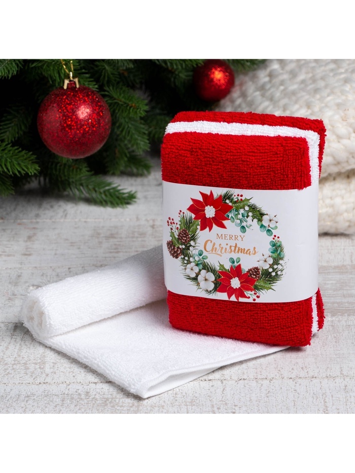 Набор махровых полотенец «Этель» Merry christmas, 30×30 см - 3 шт., 340 г/м², хлопок 100%