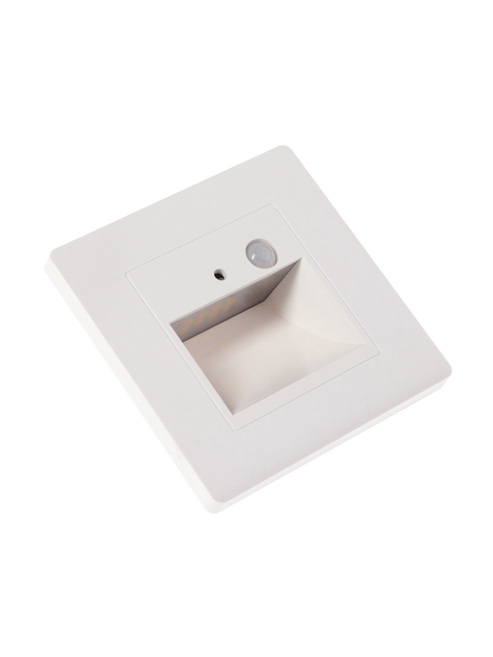 Встраиваемый светильник для лестницы с датчиком движения, 1.5 Вт, 60 Лм, 3000К, 86×86 мм, 220 В, белый, свечение тёплое белое