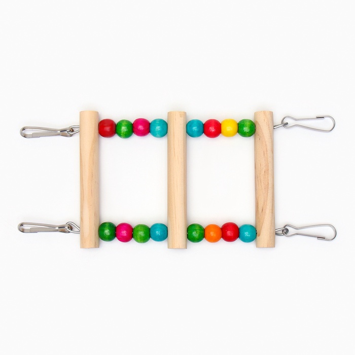 Игрушка для птиц «Лесенка с бусинами», 3 ступени, 23 см, цвет МИКс