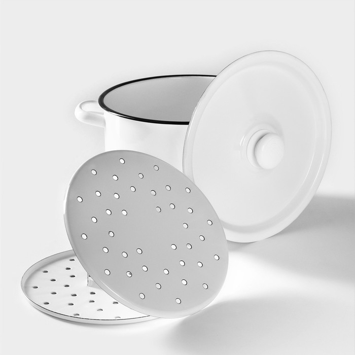 Мантоварка - позница, 7.5 л, 2 вставки, эмалированная, цилиндрическая, белая