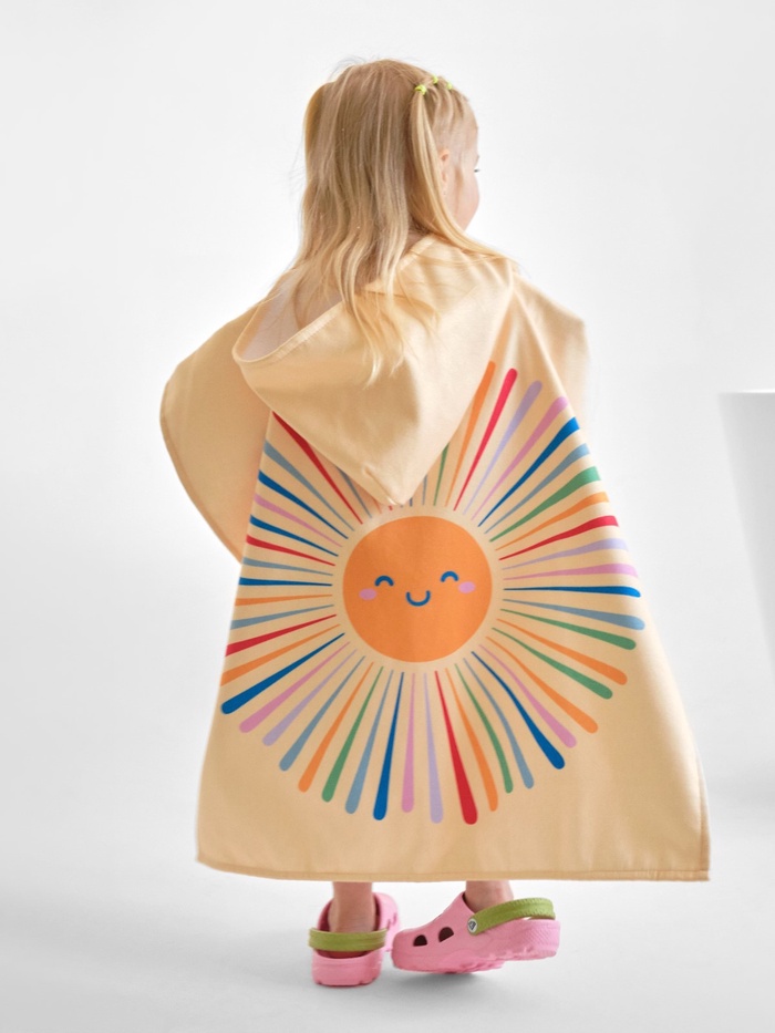 Полотенце - пончо детское махровое «Крошка Я. Солнышко», 60×120 см, жёлтое