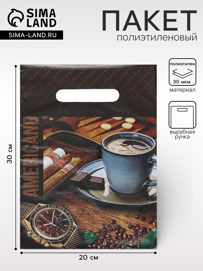 Пакет «Американо», полиэтиленовый с вырубной ручкой, 20×30 см, 30 мкм