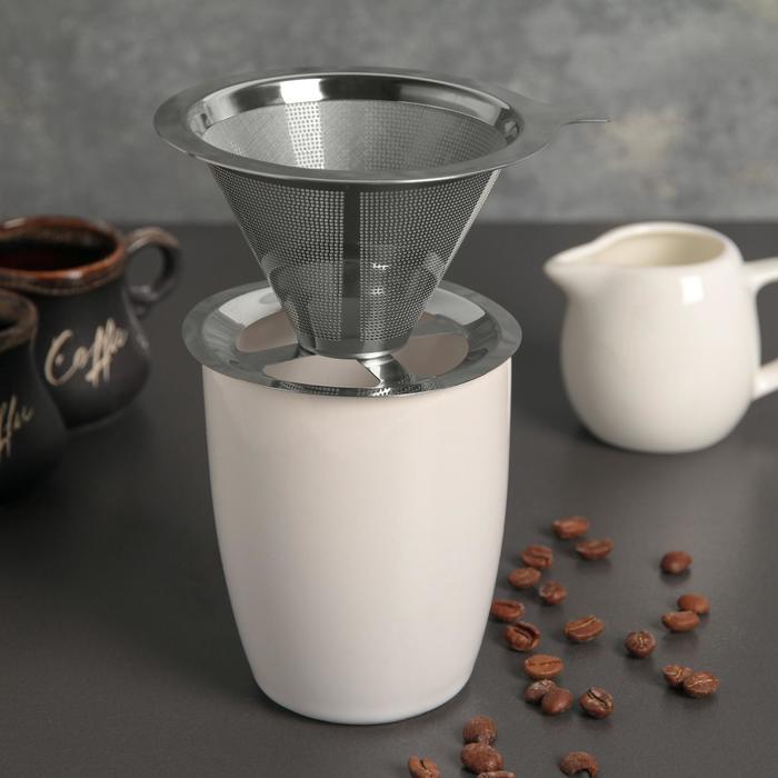 Воронка-дриппер V60 для заваривания кофе «Пуровер», 10×6 см, 304 сталь