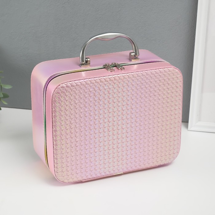 Набор шкатулок для украшений с зеркалом «Плетение», 3 шт., искусственная кожа, розовая