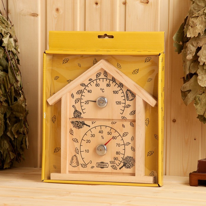 Термометр - гигрометр для бани и сауны «Домик», деревянный, «Добропаровъ»