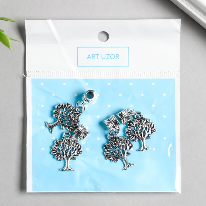Бейл с подвеской металл для творчества «Дерево», серебро, 3.4 см
