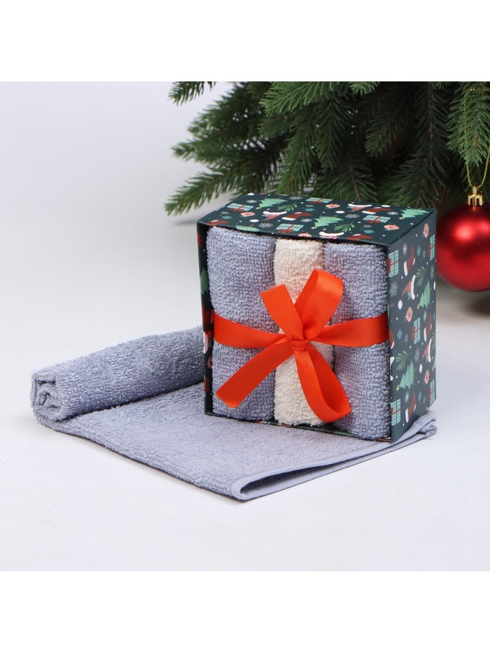 Набор махровых полотенец «Этель. Новогодние забавы», 30×30 см - 3 шт., хлопок 100%