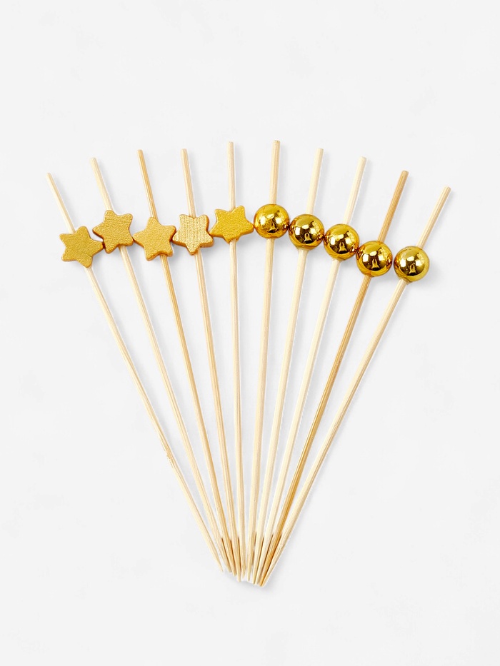 Шпажки для канапе «Звезды и Бусины» бамбук, цвет золото, 100 шт.