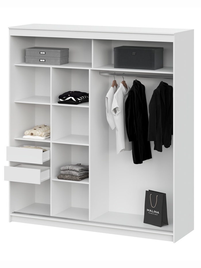 Шкаф – купе «Лорд», с зеркалом, 2 ящика, 2001×600×2200 мм, цвет белый