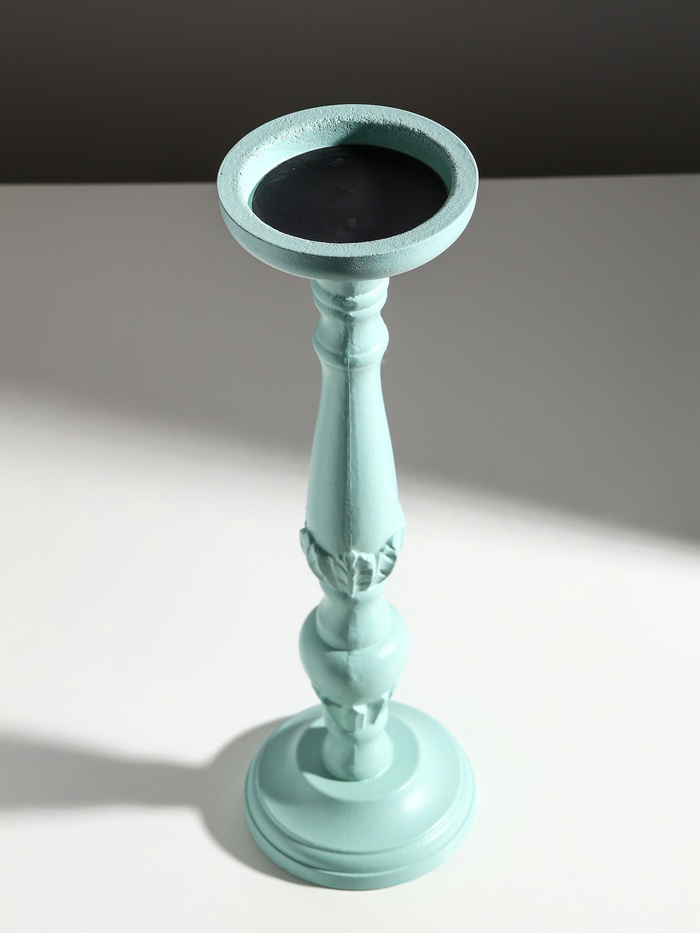 Деревянный подсвечник на 1 свечу «Колонна цветочная», зелёно-серый, 10×10×37 см