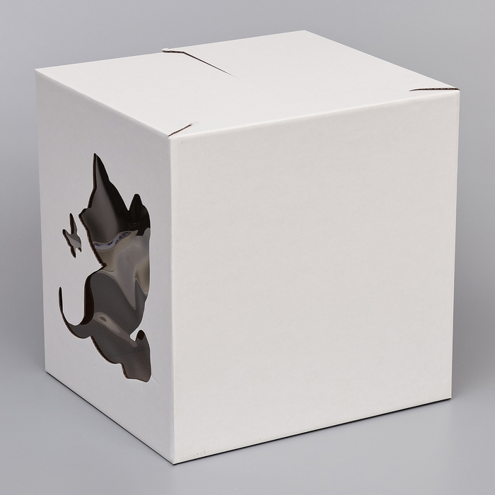 Кондитерская упаковка «Котенок», 2 окна, белая, 35×35×31 см