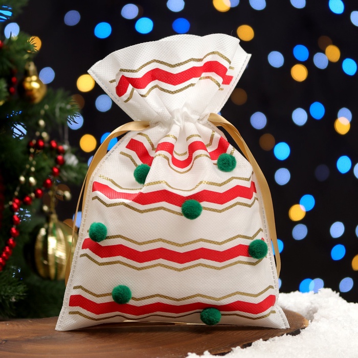 Мешок подарочный новогодний «Помпоны», 20×30 см