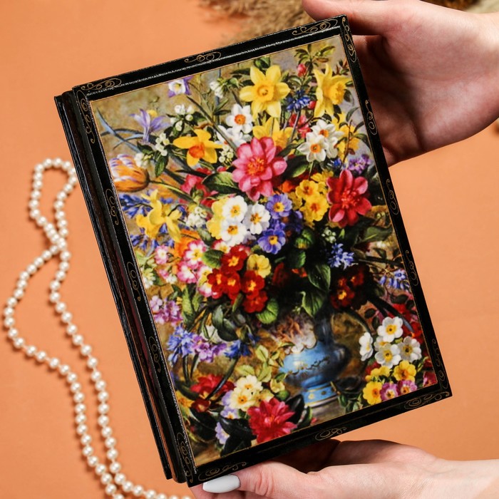 Шкатулка для украшений «Букет в вазе», 16×22 см, лаковая миниатюра, МИКС