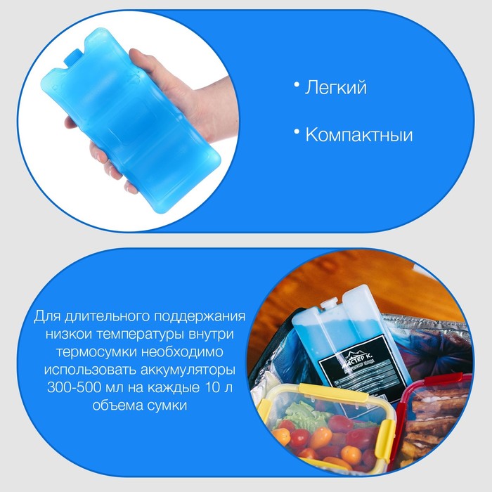 Аккумулятор холода гелевый «Мастер К», набор 2 штуки по 480 мл, хладоэлемент для термосумок, 21×10 см