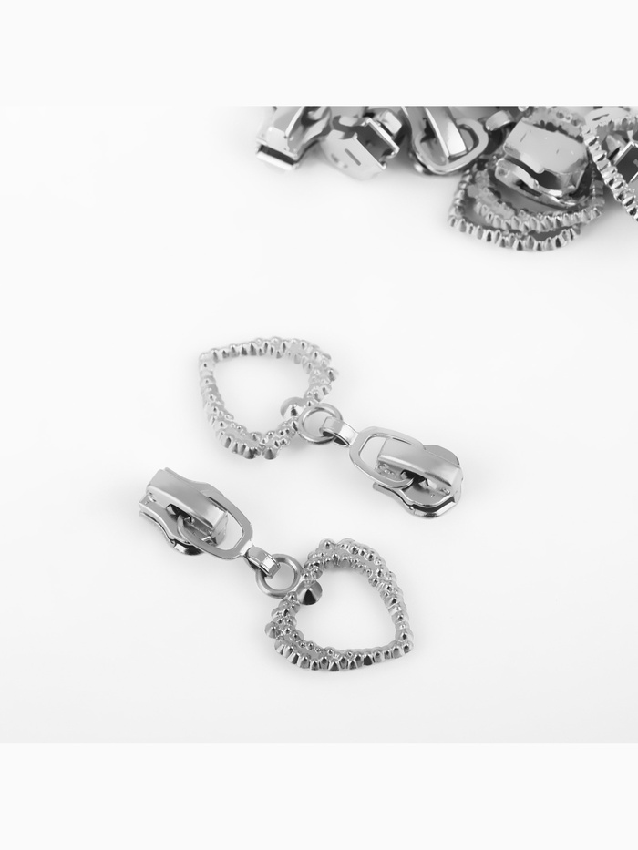 Бегунок для металлической молнии, №3, «Сердце», 10 шт., цвет никель