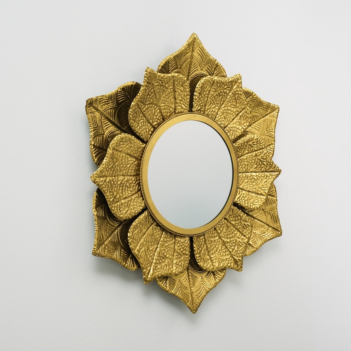 Декор настенный с зеркалом «Цветок с тиснением», панно металл под золото, 69×79×7 см