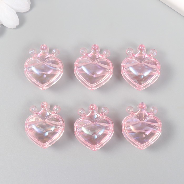 Бусина для рукоделия и плетения «Арт Узор. Сердечко с короной розовое», пластик, 2.1×1.4×2.5 см