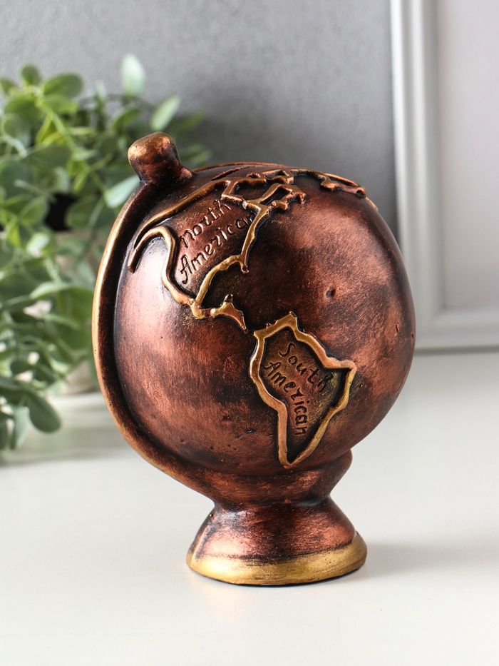 Копилка для денег «Глобус», 17×12×11.5 см, гипс под бронзу