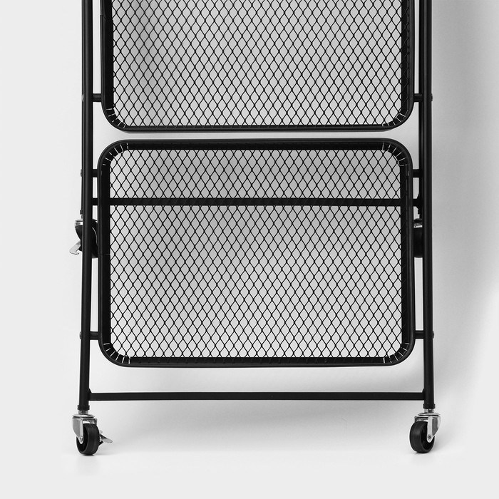 Этажерка напольная 3-х ярусная, 45.5×29.5×77.5 см, на колёсиках, чёрная