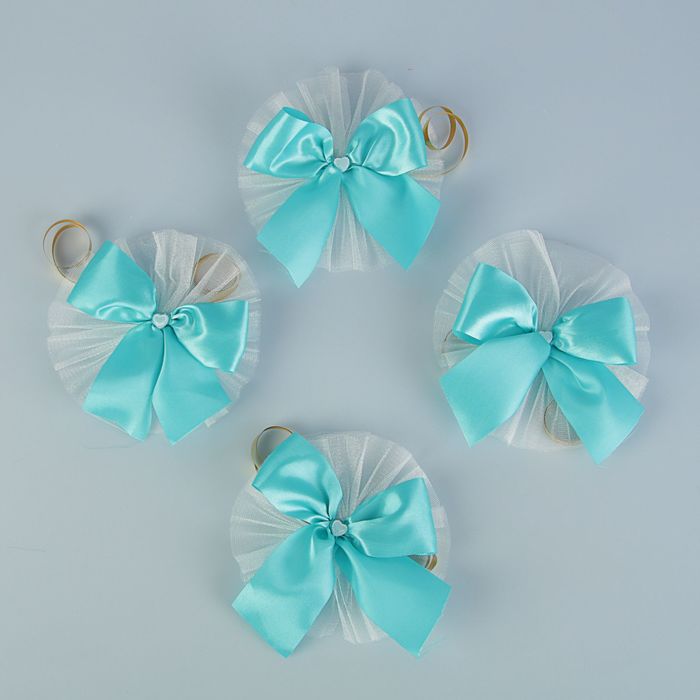 Бант для декора, набор 4 шт., бирюзовый
