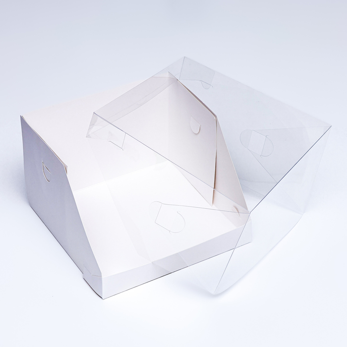Кондитерская коробка с пластиковой крышкой, белая 20.5×20.5×14 см
