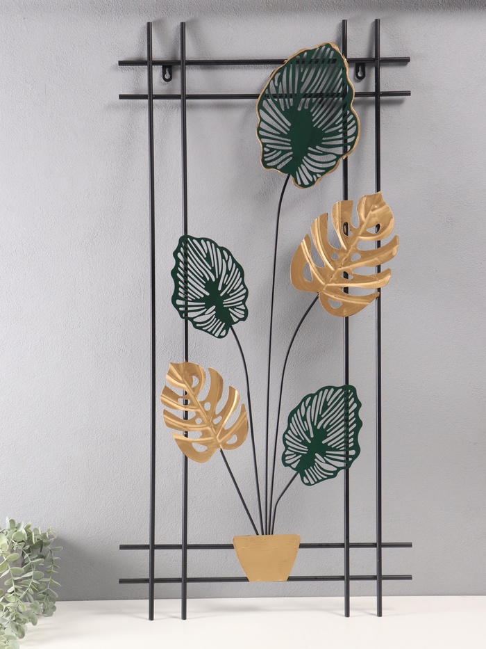 Декор настенный, панно металл «Монстера в горшке», 98.5×48.5 см