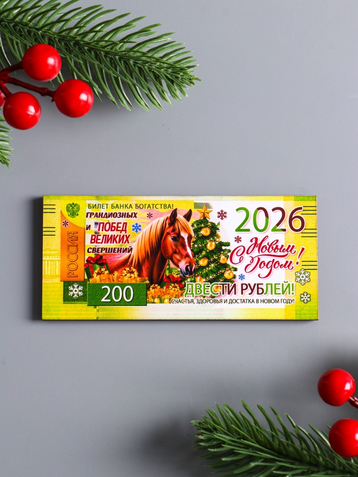 Набор магнитов на холодильник «Новогодние банкноты с лошадями 2026», 5 шт.