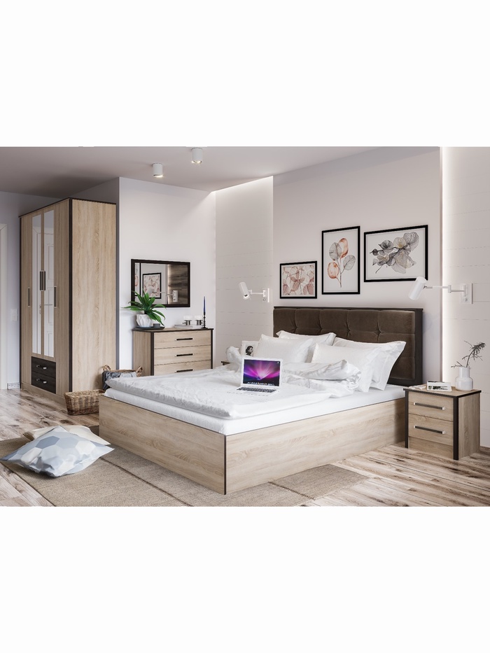 Кровать двуспальная «Лирика», с ортопедическим основанием, 1678×2090×1066 мм, цвет дуб сонома/венге