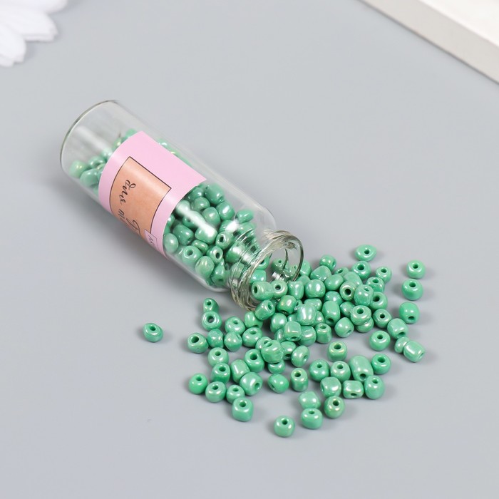 Бисер 6/0 в бутылочке «Зелёный мох», 20 г, керамический блеск, 6×2×2 см