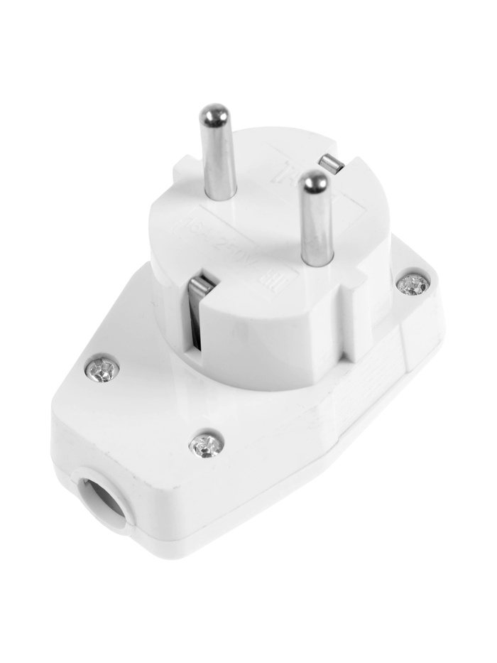Вилка угловая с выключателем TANGO, 16 А, 250 В, IP20, с заземлением, белая
