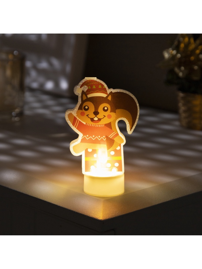 Световая картинка на подставке «Белочка», 11 см, 1 LED, от батареек, свечение тёплое белое