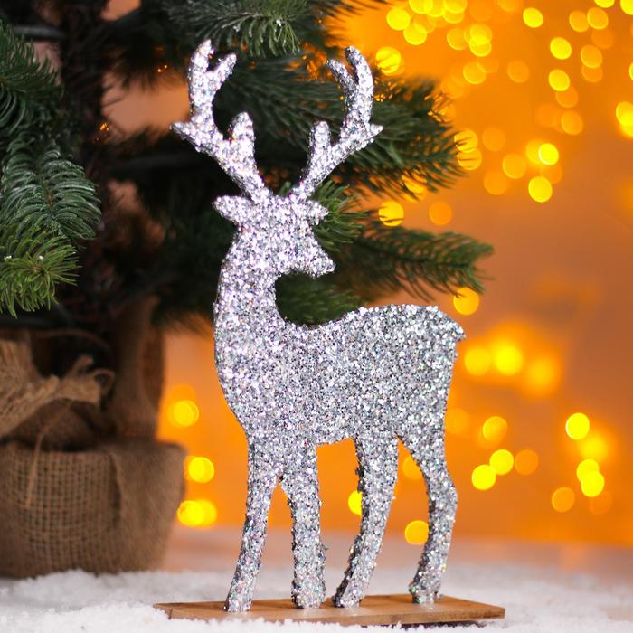 Декор новогодний «Яркий олень» серебряный, 6×14×24 см