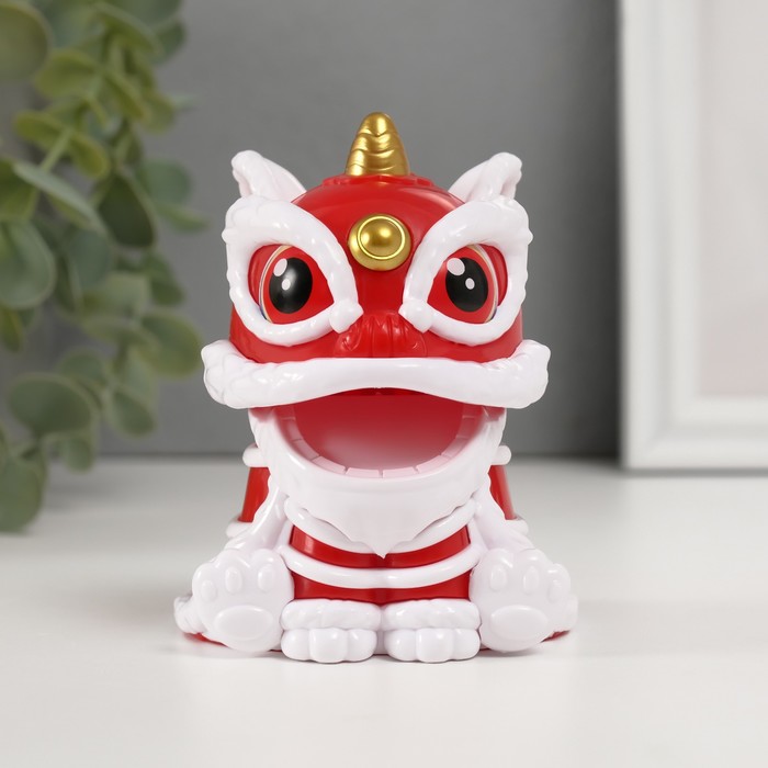 Маятник настольный антистресс «Китайский лев», пластик, красно-белый 8.5×7.3×8.5 см