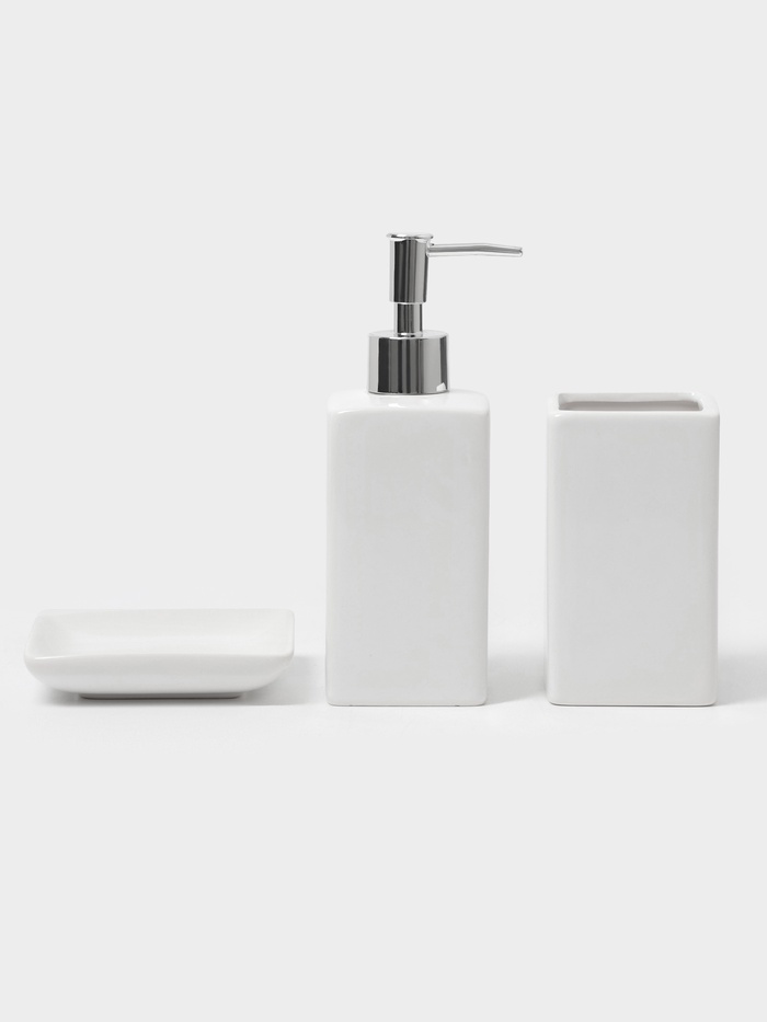 Аксессуары для ванной «Лодж», 3 предмета: мыльница, дозатор для мыла 350 мл, стакан, белые