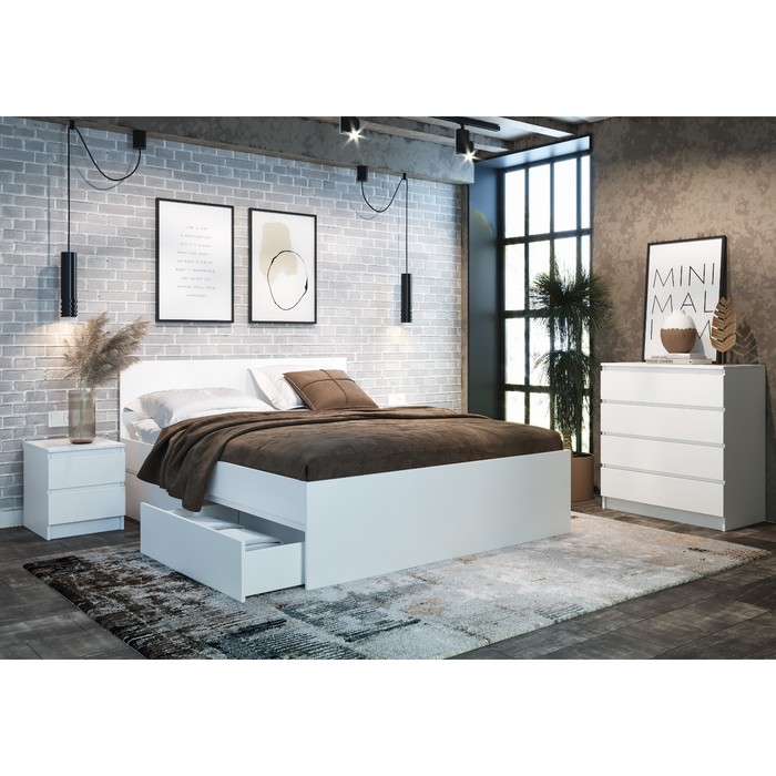 Кровать двуспальная «Клик Мебель. Мадера», с основанием, 2 ящика, спальное место 1600×2000 мм, цвет белый