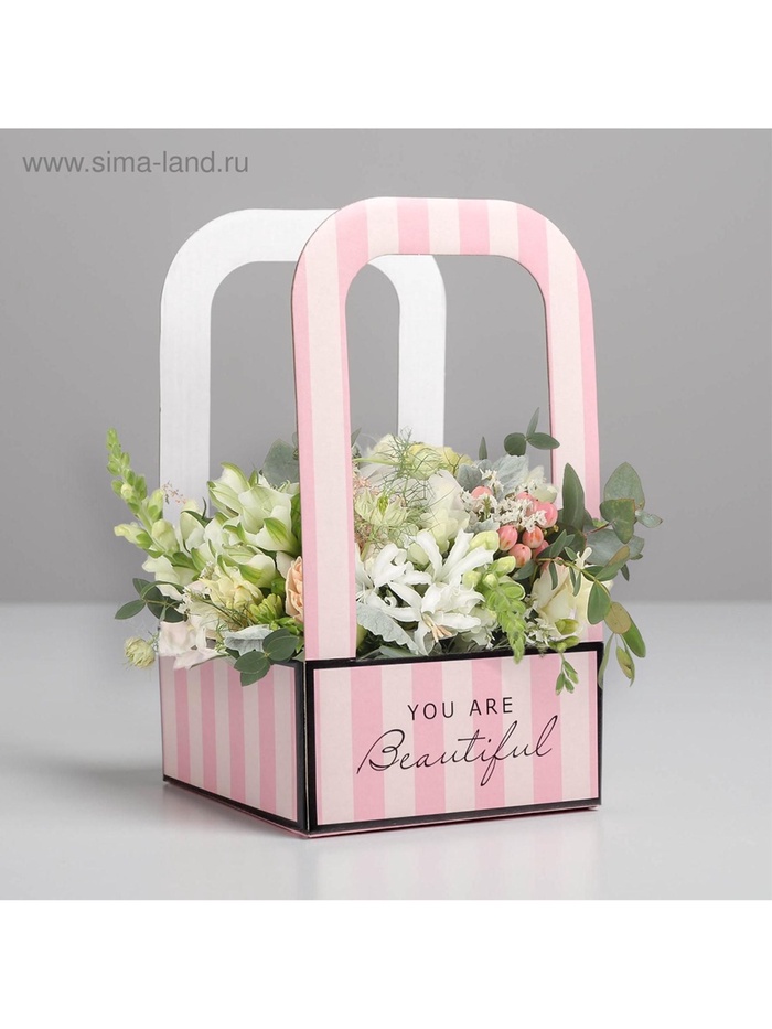 Коробка-переноска для цветов «Розовая», 12 см × 12 см × 22 см