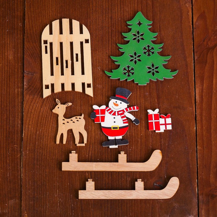 Декор новогодний «Снеговик с оленем на санях»