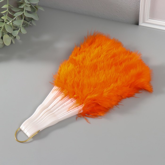 Веер складной «Оранжевый», пластик, перо, h=26 см, 25 лопастей, 3×50×26 см