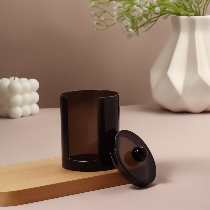 Органайзер для ватных дисков, с крышкой, d=7×11.5 см, полупрозрачный, чёрный