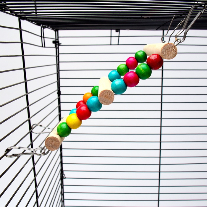 Игрушка для птиц «Лесенка с бусинами», 3 ступени, 23 см, цвет МИКс