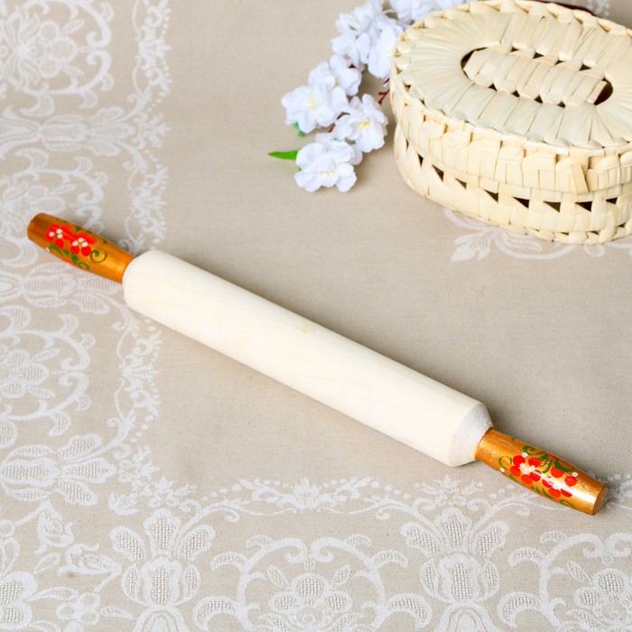 Скалка деревянная с ручками, 42×5 см, хохлома, МИКС