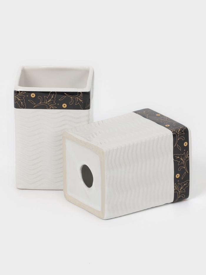 Аксессуары для ванной «Золотой лист», 4 предмета: дозатор 250 мл, мыльница, 2 стакана, белые