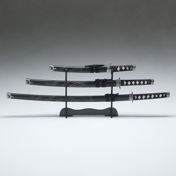 Макет оружия «Сувенирные катаны на подставке 3в1. Дракон», подарочный набор, 100 см, 75 см, 50 см