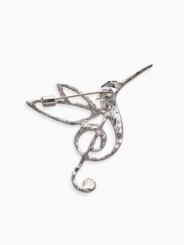 Брошь «Колибри. Скрипичный ключ», цвет серебро