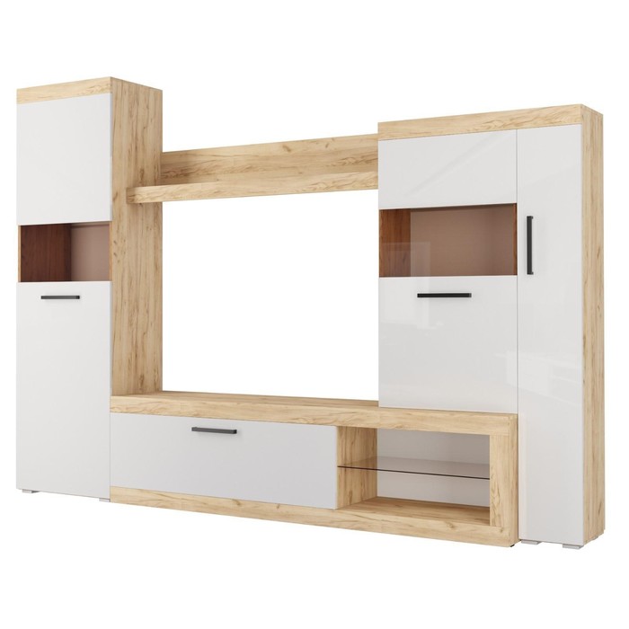 Гостиная «БАСТОН», 2805×2000×400 мм, дуб вотан/белый